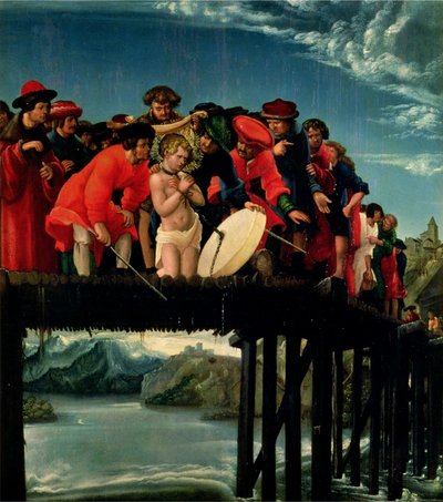 Duits: Brückensturz des hl. Florian Het martelaarschap van de heilige Florian door Albrecht Altdorfer