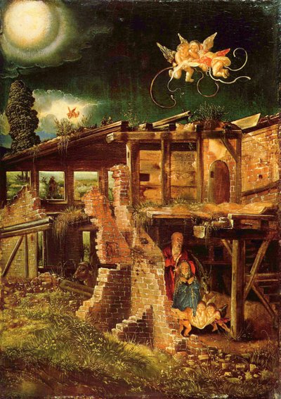 Duits: Die Geburt Christi De geboorte van Christus door Albrecht Altdorfer