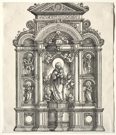 Groot altaar met de Maagd, in een rand met HH. Christoffel, George, Barbara, Catharina door Albrecht Altdorfer