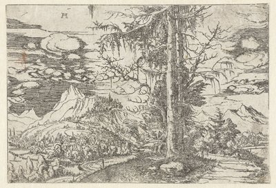 Landschap met dubbele spar door Albrecht Altdorfer