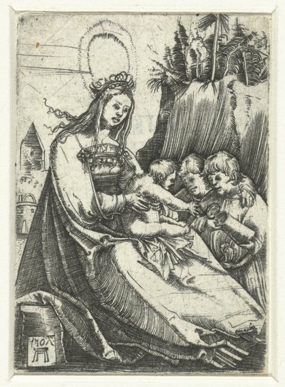 Maria met het Christuskind en twee jongetjes door Albrecht Altdorfer