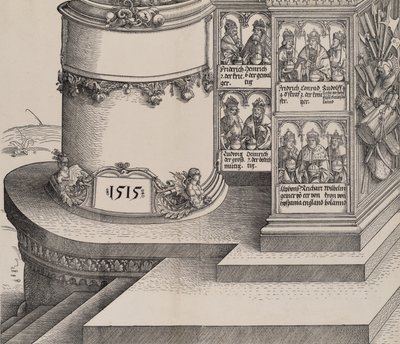 Portretten van Maximiliaans familieleden, en de basis van de linker buitenkolom met de datum 1515 door Albrecht Altdorfer
