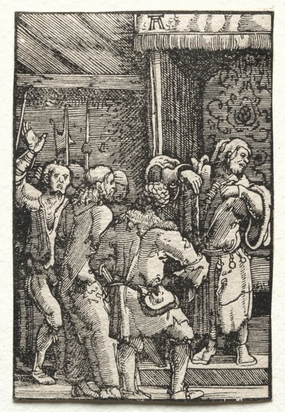 De val en verlossing van de mens: Christus voor Kajafas door Albrecht Altdorfer