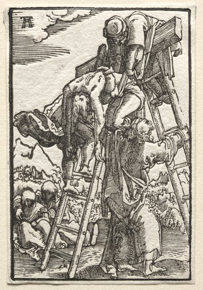 De Val en Verlossing van de Mens: Afdaling van het Kruis door Albrecht Altdorfer