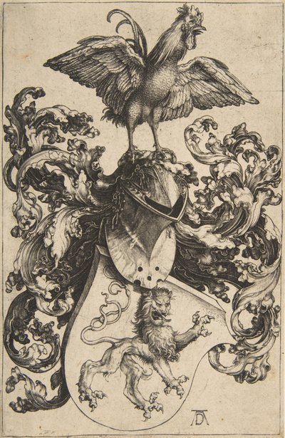 37 Wapenschild met leeuw en haan door Albrecht Dürer
