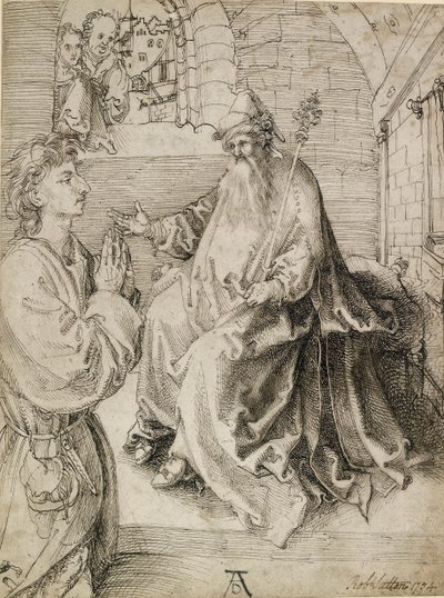 Een jongeling knielend voor een potentaat door Albrecht Dürer