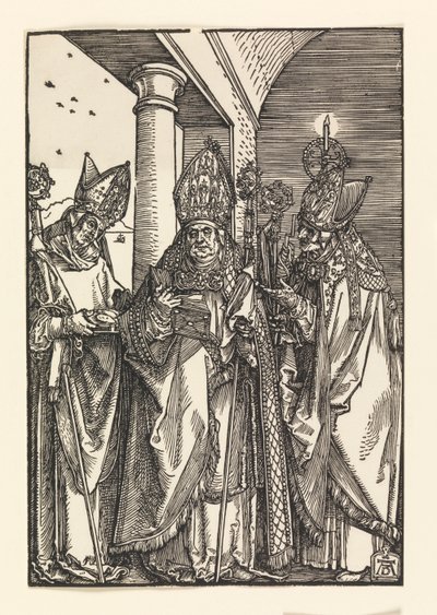 Bisschoppen Nicolaas, Ulric, Erasmus door Albrecht Dürer
