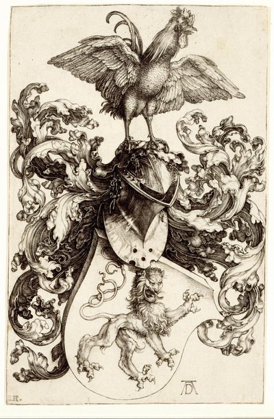 Wapenschild met een leeuw en een haan door Albrecht Dürer