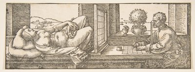 Tekenaar die een Perspectieftekening Maakt van een Liggende Vrouw, ca. 1600 door Albrecht Dürer