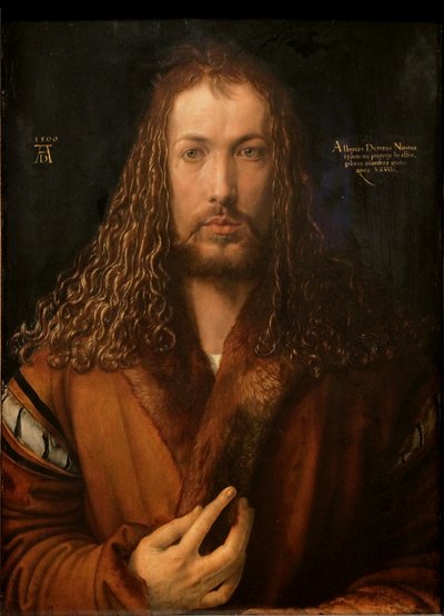 Duits: Selbstbildnis im Pelzrock Zelfportret met bont omzoomde mantel door Albrecht Dürer