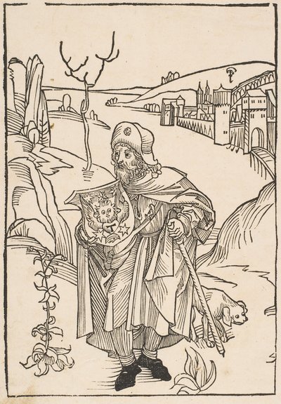 Gerson als Pelgrim, frontispice van Gersonis Opera door Albrecht Dürer