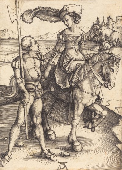 Dame te Paard en de Lansquenet, c. 1497 door Albrecht Dürer