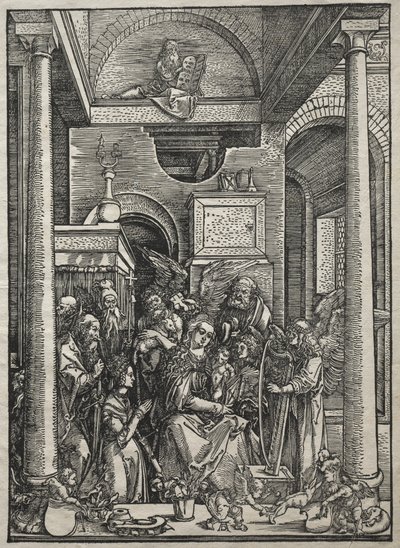 Leven van de Maagd: Aanbidding van de Maagd en het Kind door heiligen en engelen door Albrecht Dürer