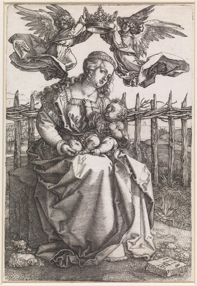 Maria met kind gekroond door twee engelen door Albrecht Dürer