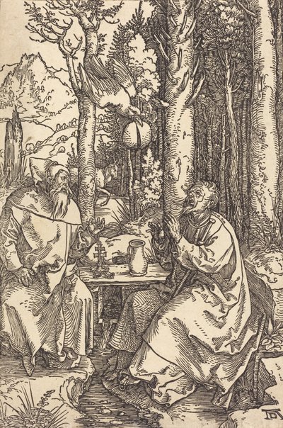 Sint Antonius en Sint Paulus in de wildernis, ca. 1504 door Albrecht Dürer