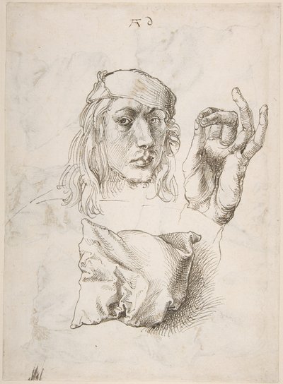Zelfportret, Studie van een hand en een kussen door Albrecht Dürer
