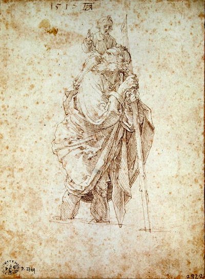 St. Christoffel draagt het Christuskind, 1515 door Albrecht Dürer