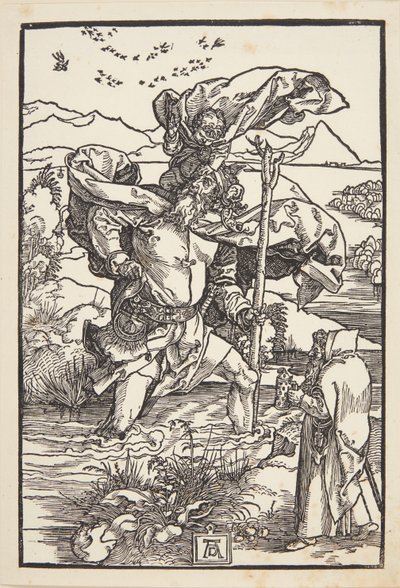 St. Christoffel in de wildernis met een vlucht vogels door Albrecht Dürer
