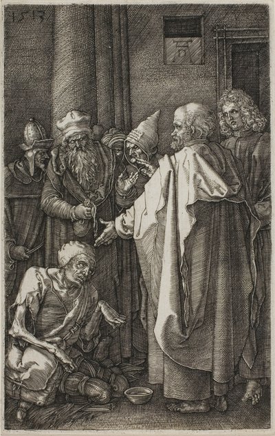 St. Petrus en St. Johannes genezen de Kreupele, uit De Gegraveerde Passie door Albrecht Dürer