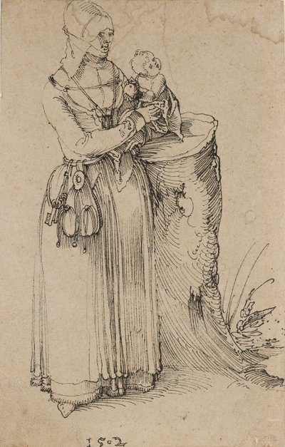 Staand figuur van een vrouw met een kind door Albrecht Dürer