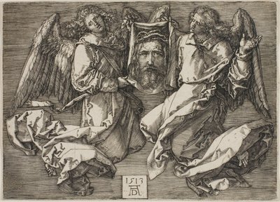 Sudarium getoond door twee engelen door Albrecht Dürer