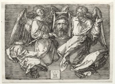 Sudarium getoond door twee engelen door Albrecht Dürer
