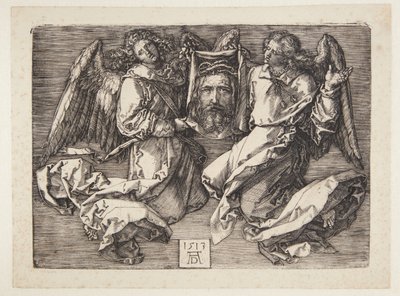 Sudarium getoond door twee engelen door Albrecht Dürer