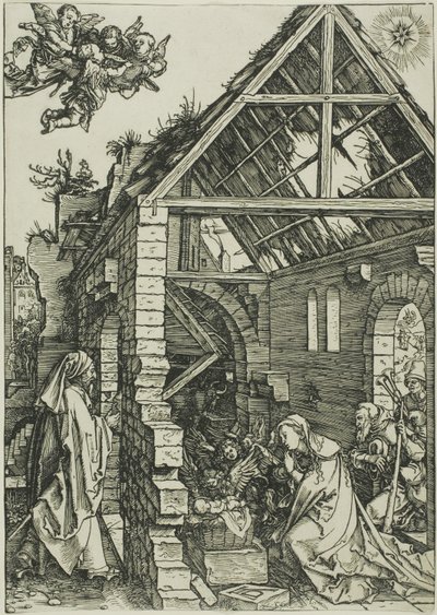 De aanbidding van de herders, uit Het Leven van de Maagd door Albrecht Dürer