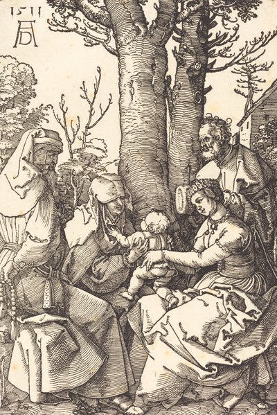De Heilige Familie met Joachim en Anna onder een boom door Albrecht Dürer