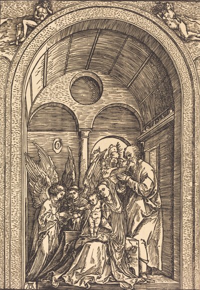 De Heilige Familie met Twee Engelen in een Gewelfde Hal, ca. 1504 door Albrecht Dürer
