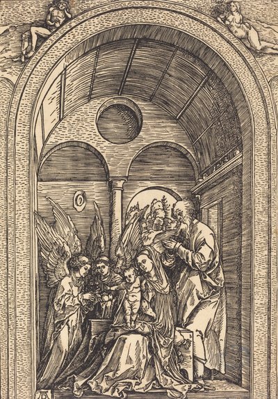De Heilige Familie met Twee Engelen in een Gewelfde Hal, ca. 1504 door Albrecht Dürer