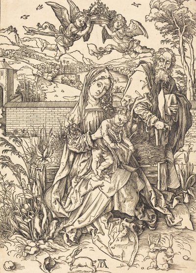De Heilige Familie met de drie hazen door Albrecht Dürer
