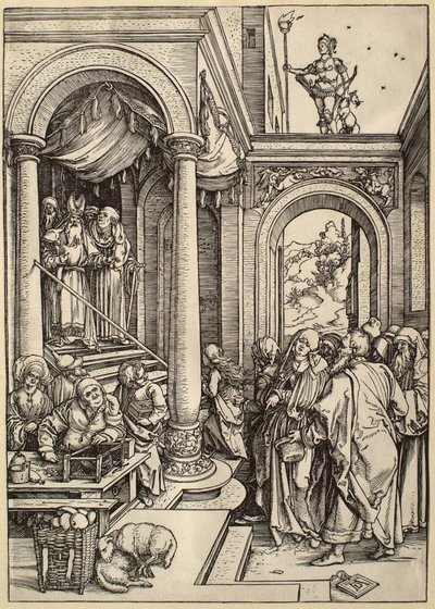 Het leven van de Maagd: De opdracht van de Maagd in de tempel door Albrecht Dürer