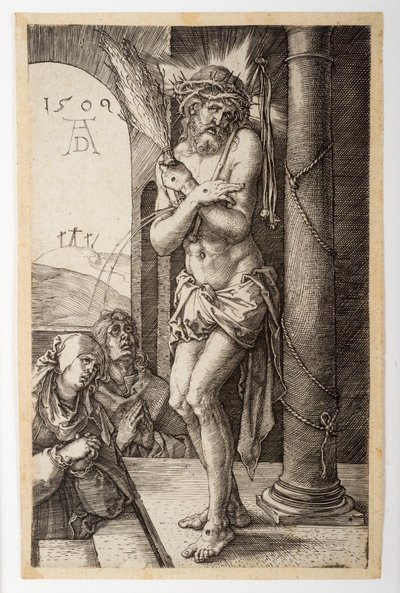 De Man van Smarten bij de Zuil met de Maagd en Johannes, uit de "Gegraveerde Passie". door Albrecht Dürer