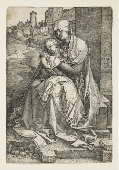 De maagd zittend bij een muur door Albrecht Dürer