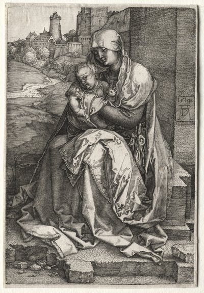 De Maagd en het Kind Zittend bij de Muur door Albrecht Dürer