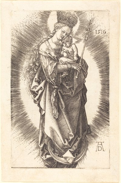 De Maagd en het Kind op een Halve Maan met een Scepter en een Sterrenkroon door Albrecht Dürer