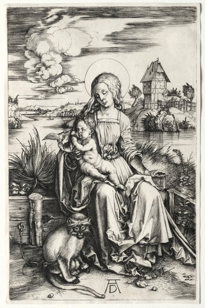 De Maagd en Kind met een Aap, ca. 1498 door Albrecht Dürer