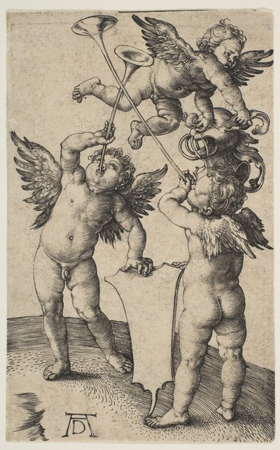 Drie Putti met Trompetten, ca. 1500 door Albrecht Dürer