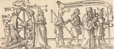 Tijd en een vos die het rad van fortuin draait met mensen van alle rangen aan de rechterkant, waarschijnlijk 1526 door Albrecht Dürer