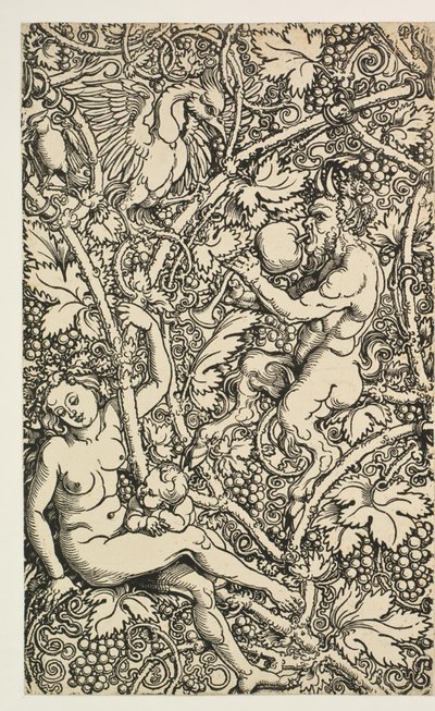 Twee ontwerpen voor wandtapijten met satyrfamilie door Albrecht Dürer