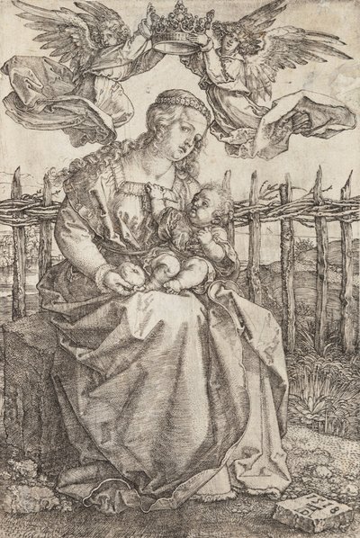 Maagd Maria gekroond door twee engelen, 1518 door Albrecht Dürer