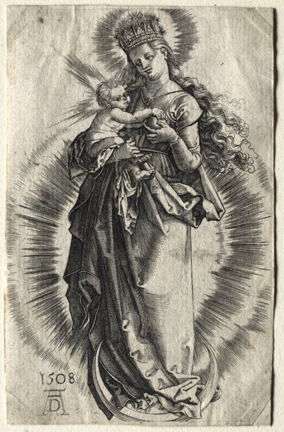 Maagd op een halve maan met een kroon van sterren door Albrecht Dürer