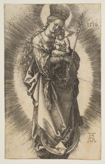 Maria op de maansikkel met scepter en sterrenkroon door Albrecht Dürer