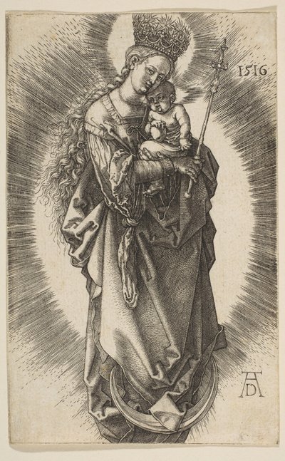 Maagd op de maansikkel met scepter en sterrenkroon, 1516 door Albrecht Dürer