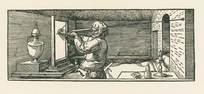 Een man die een blikje tekent door Albrecht Dürer or Duerer
