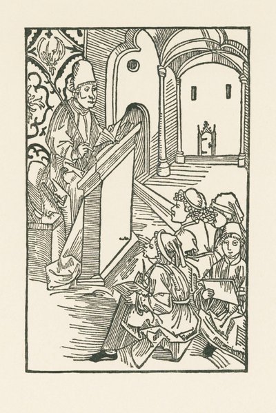 Een leraar met vier leerlingen door Albrecht Dürer or Duerer