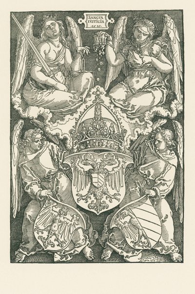 Allegorie met het wapenschild van het keizerrijk en van de stad Neurenberg door Albrecht Dürer or Duerer
