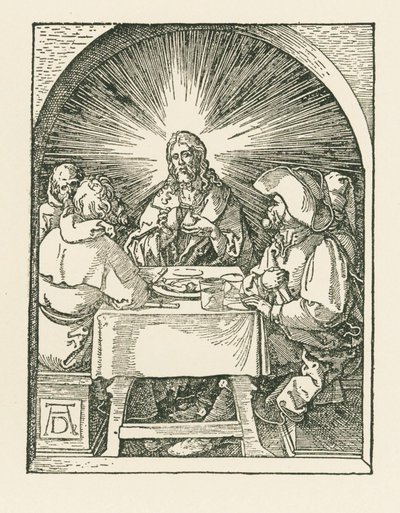 Christus en de Emmaüsgangers, ca. 1510 (houtsnede) door Albrecht Dürer or Duerer