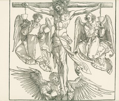 Christus aan het kruis met drie engelen, c.1513 (houtsnede) door Albrecht Dürer or Duerer